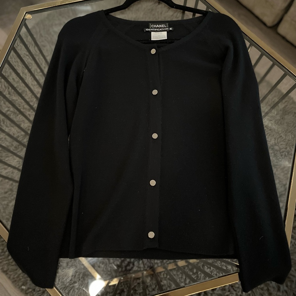 Classic CHANEL Black Cashmere Cardigan Dress Sweater Size 44 Or Apx 6/8US